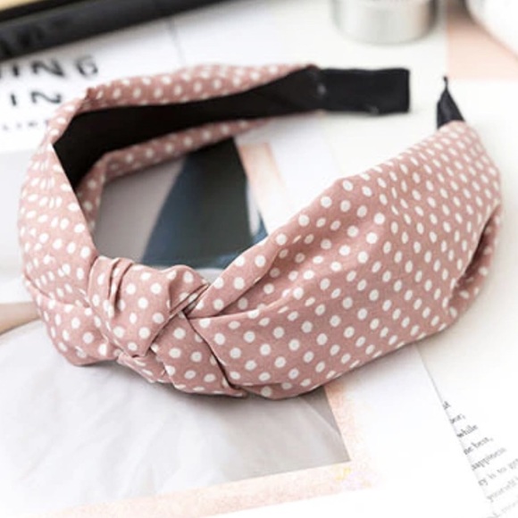 Pink & White Polka Dot Knotted Headband | Hairband - Picture 2 of 3